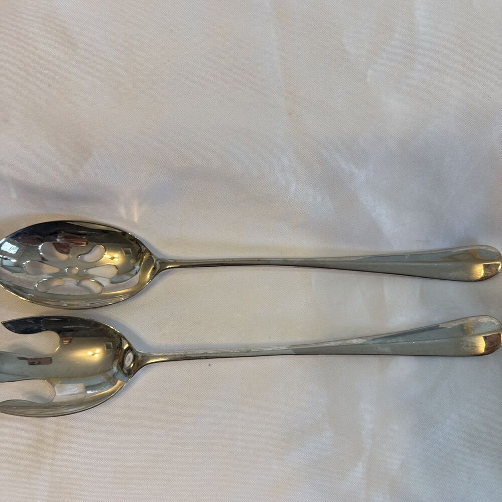 OLD GEORGIAN STYLE SILVERPLATED LARGE SALAD SERVING & TOSS FORK & SPOON SET